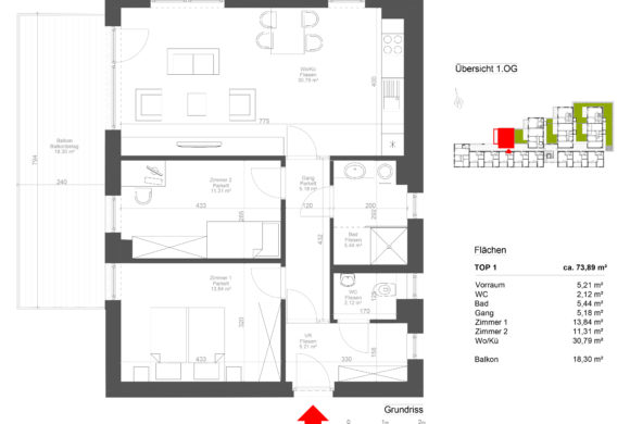 Eggersdorf - Grundriss Wohnung 3 Zimmer